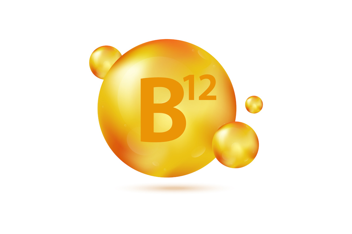 Gold capsules with the text "B12" in the largest one. Depicts the question of whether you can take to much vitamin B12.