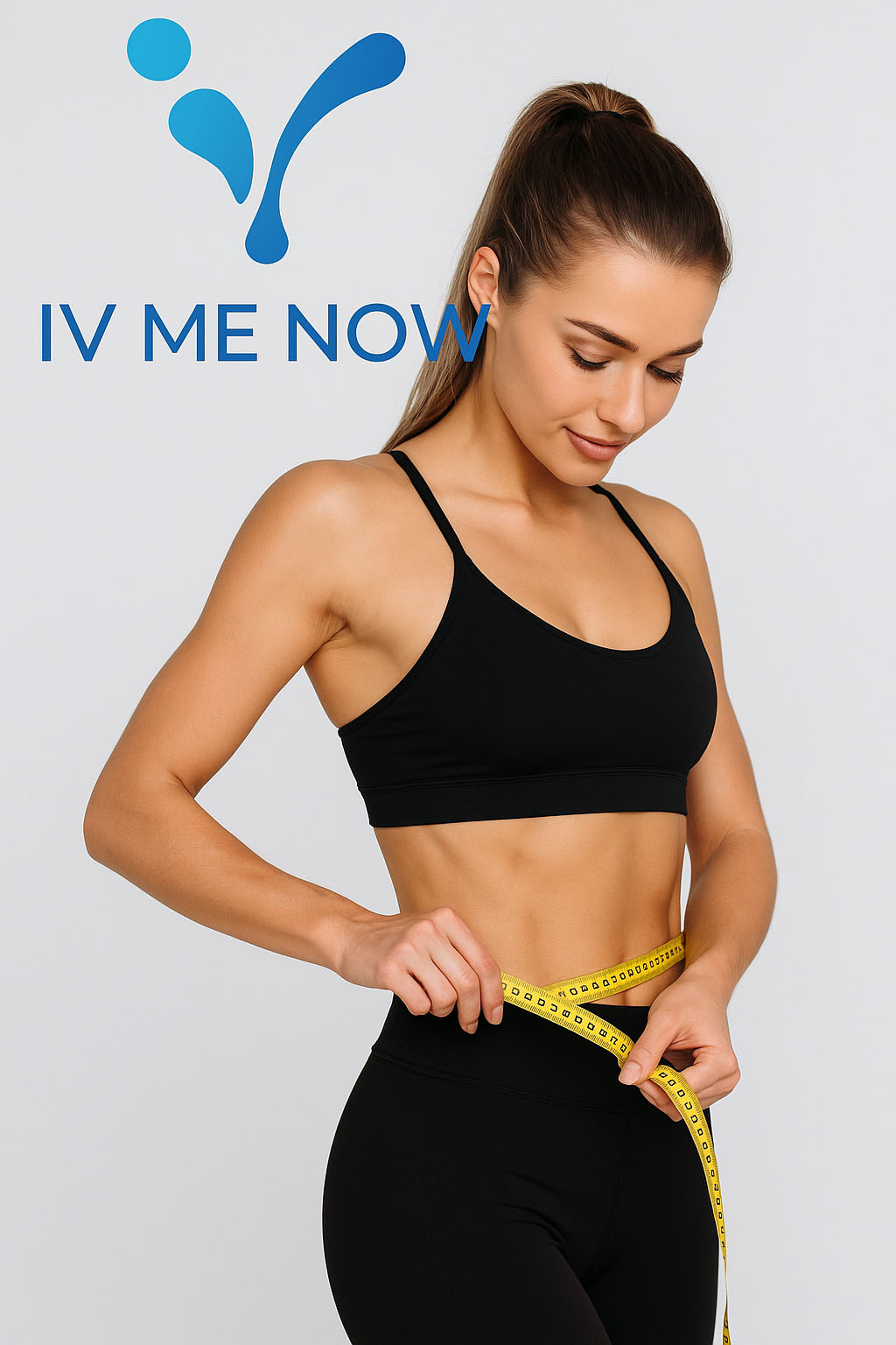 Fit woman measuring her waist, with he implications she losing weight.