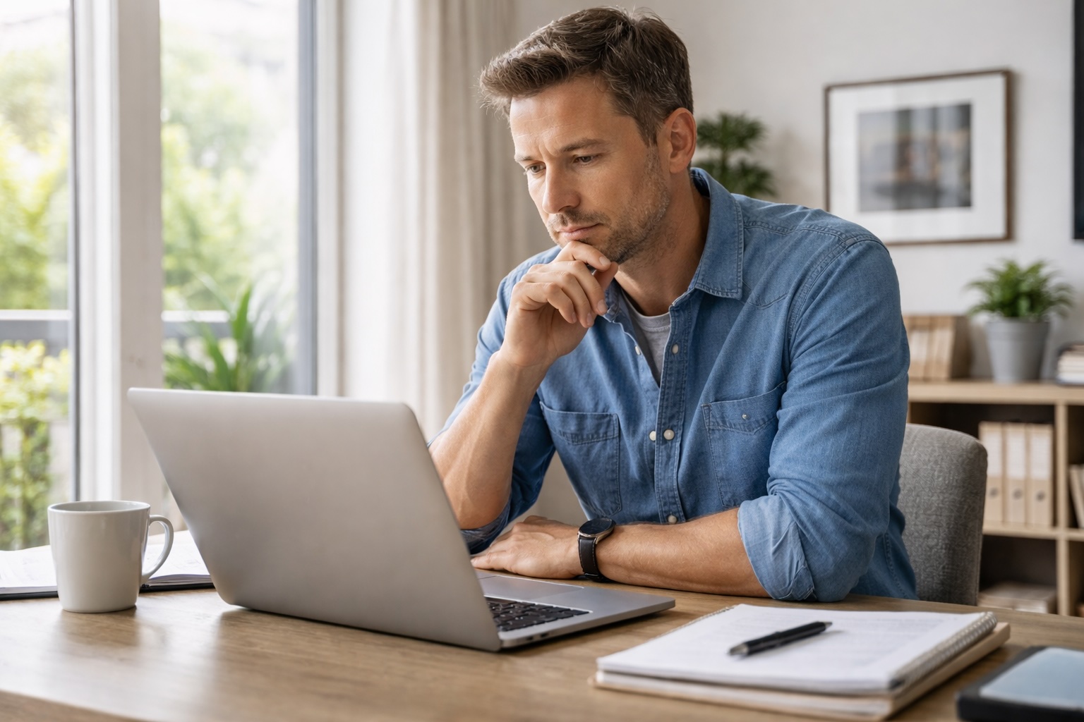 Professional working with mental clarity at home office desk