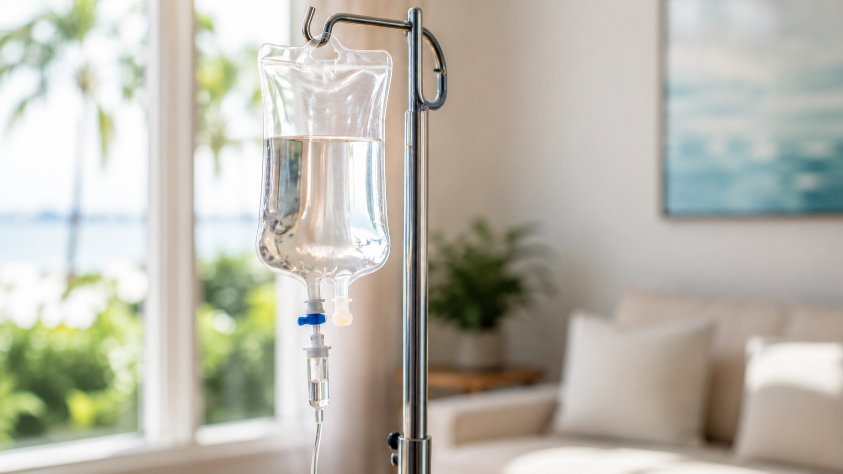 IV drip bag delivering amino acids, B vitamins, and electrolytes during an Athlete drip session