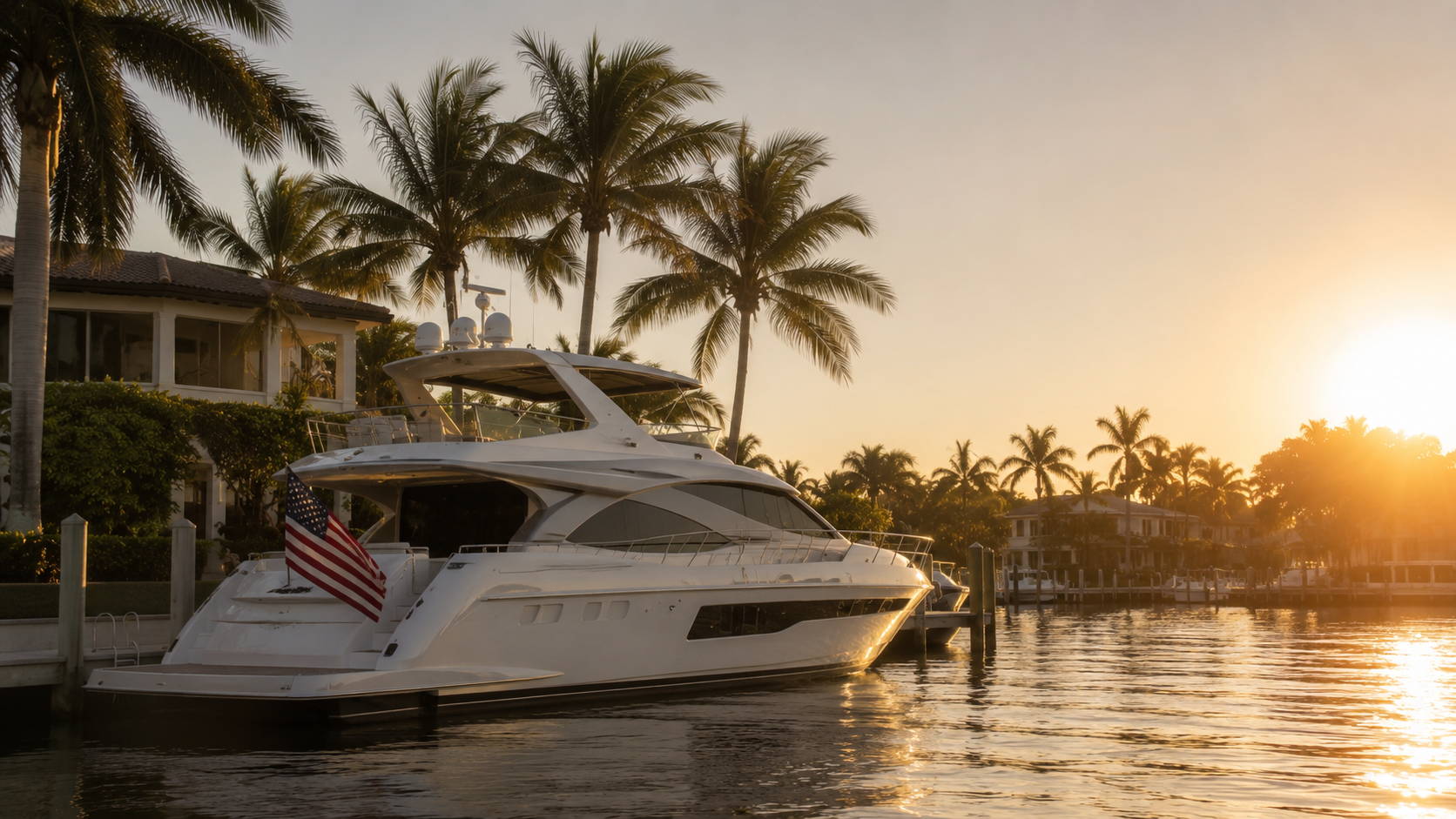 Memorial Day weekend on a Fort Lauderdale Intracoastal marina at golden hour