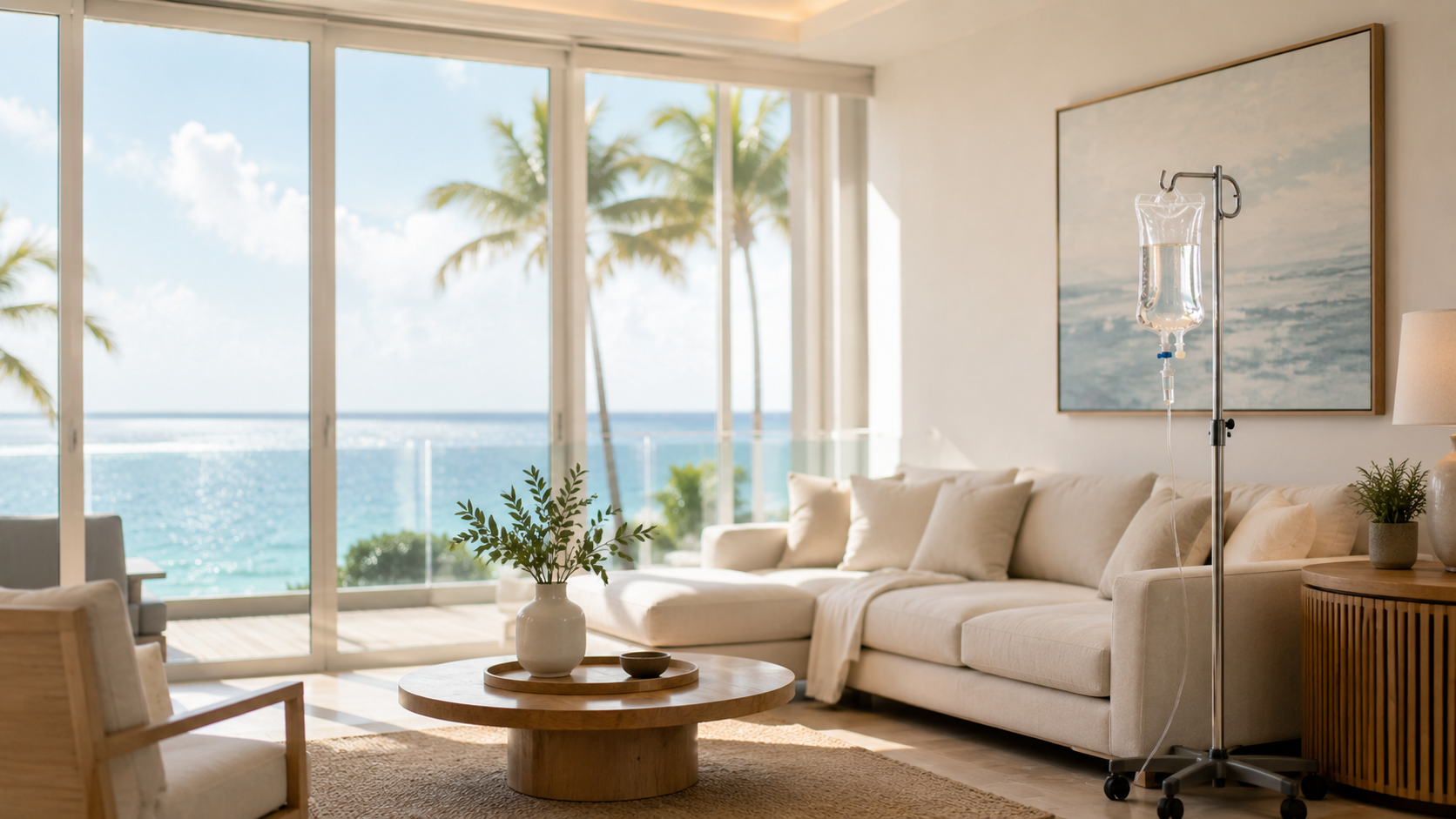 Mobile IV therapy setup at a Fort Lauderdale beachfront residence