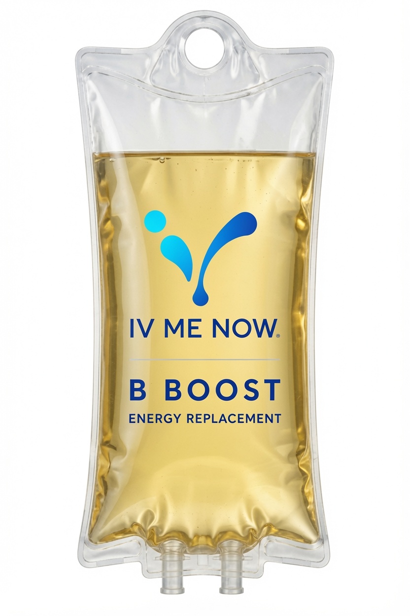 IV Me Now B Boost IV therapy bag on a white background