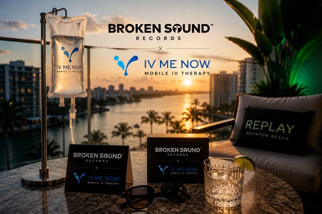 Broken Sound Records x IV Me Now luxury mobile IV therapy partnership at Replay in Boynton Beach, Florida.